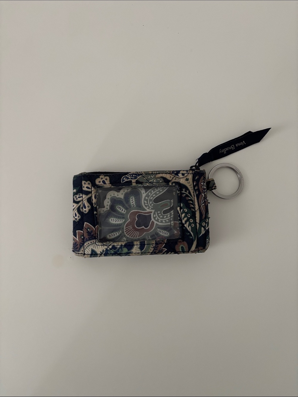 Vera Bradley Floral Zip ID Badge Holder Keychain - mocha rogue